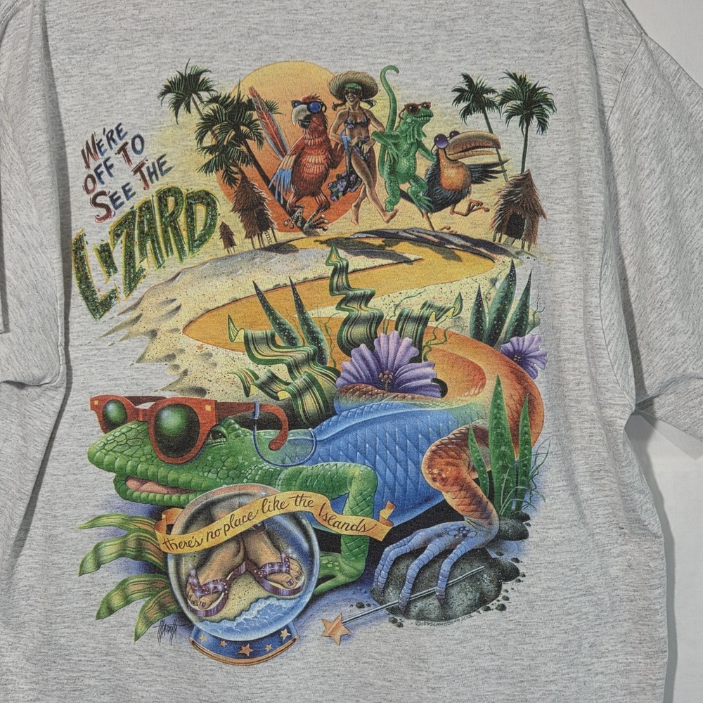 1995 Caribbean Soul Graphic TShirt XL Grey Wizard of Oz Off to see the Lizard